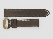 Load image into Gallery viewer, Brown Calf Leather Strap with Beige Stitching and Bronze Buckle Front
