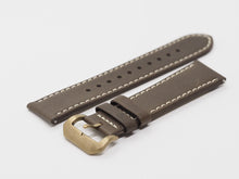Load image into Gallery viewer, Brown Calf Leather Strap with Beige Stitching and Bronze Buckle Side

