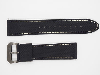 Black Silicone Strap with Beige Stitching and Gunmetal Buckle Front
