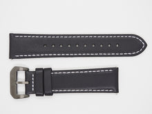 Load image into Gallery viewer, Black Calf Leather Strap with White Stitching and Gunmetal Buckle Front
