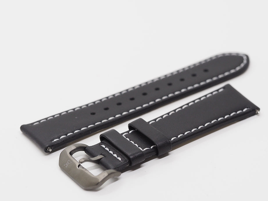 Black leather watch sales strap white stitching