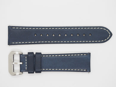 Blue Calf Leather Strap with Beige Stitching and SS Buckle Front