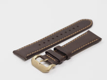 Load image into Gallery viewer, Dark Brown Calf Leather Strap with Brown Stitching and Bronze Buckle Side
