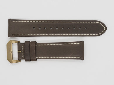 Brown Calf Leather Strap with Beige Stitching and Bronze Buckle Front