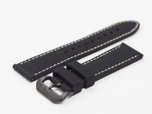 Load image into Gallery viewer, Black Silicone Strap with Beige Stitching and Black Buckle Side
