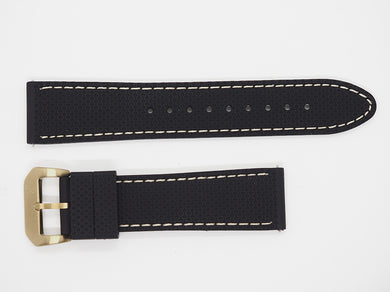 Black Silicone Strap with Beige Stitching and Bronze Buckle Front