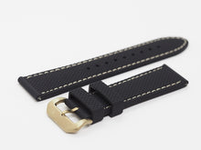 Load image into Gallery viewer, Black Silicone Strap with Beige Stitching and Bronze Buckle Side
