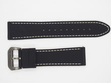 Load image into Gallery viewer, Black Silicone Strap with Beige Stitching and Gunmetal Buckle Front
