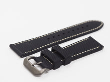 Load image into Gallery viewer, Black Silicone Strap with Beige Stitching and Gunmetal Buckle Side
