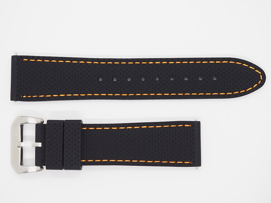 Black Silicone Strap with Orange Stitching and SS Buckle Front