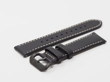 Load image into Gallery viewer, Black Calf Leather Strap with Beige Stitching and Black Buckle Side
