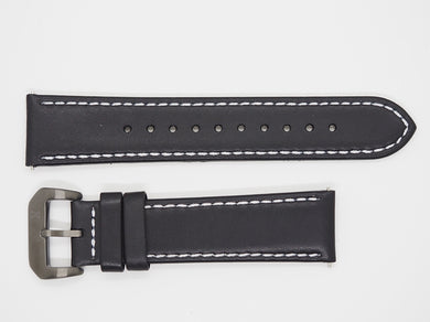Black Calf Leather Strap with White Stitching and Gunmetal Buckle Front